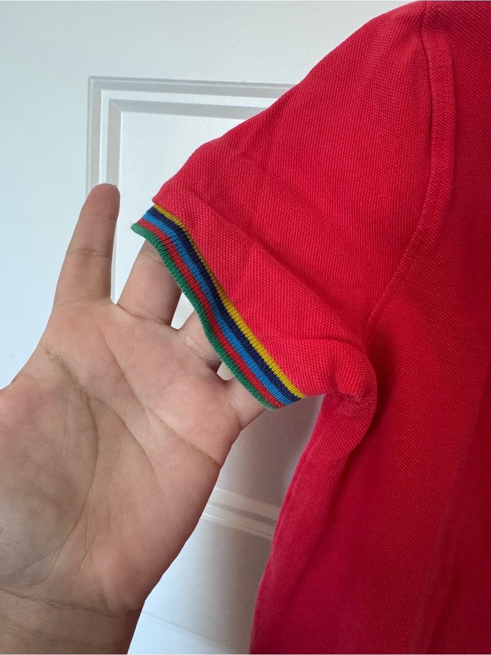 Boden Red Polo with rainbow Trim - Picture 4 of 6